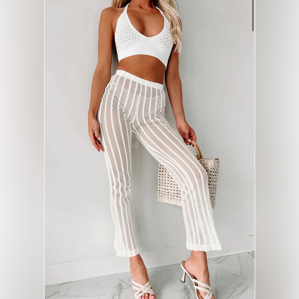 Flared crochet pants off white